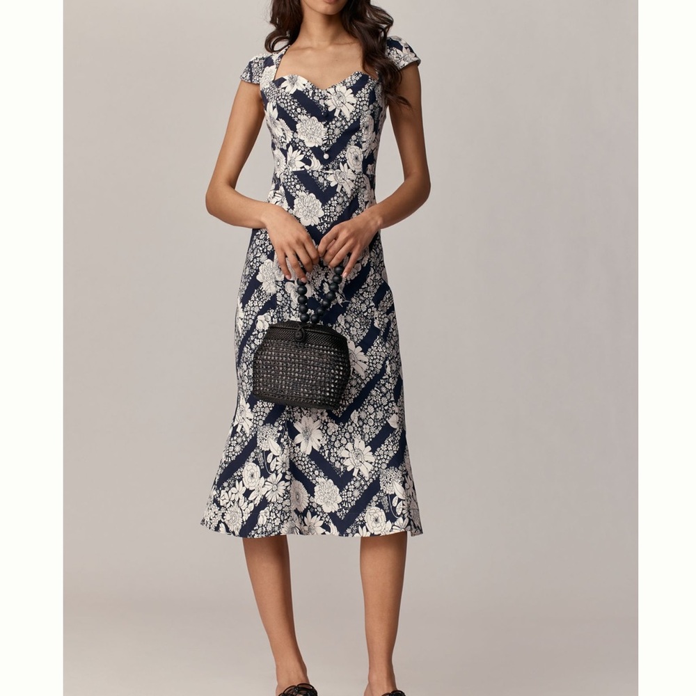 Anthropologie Cecily Fit & Flare Sweetheart Midi Dress New Navy Large Petite